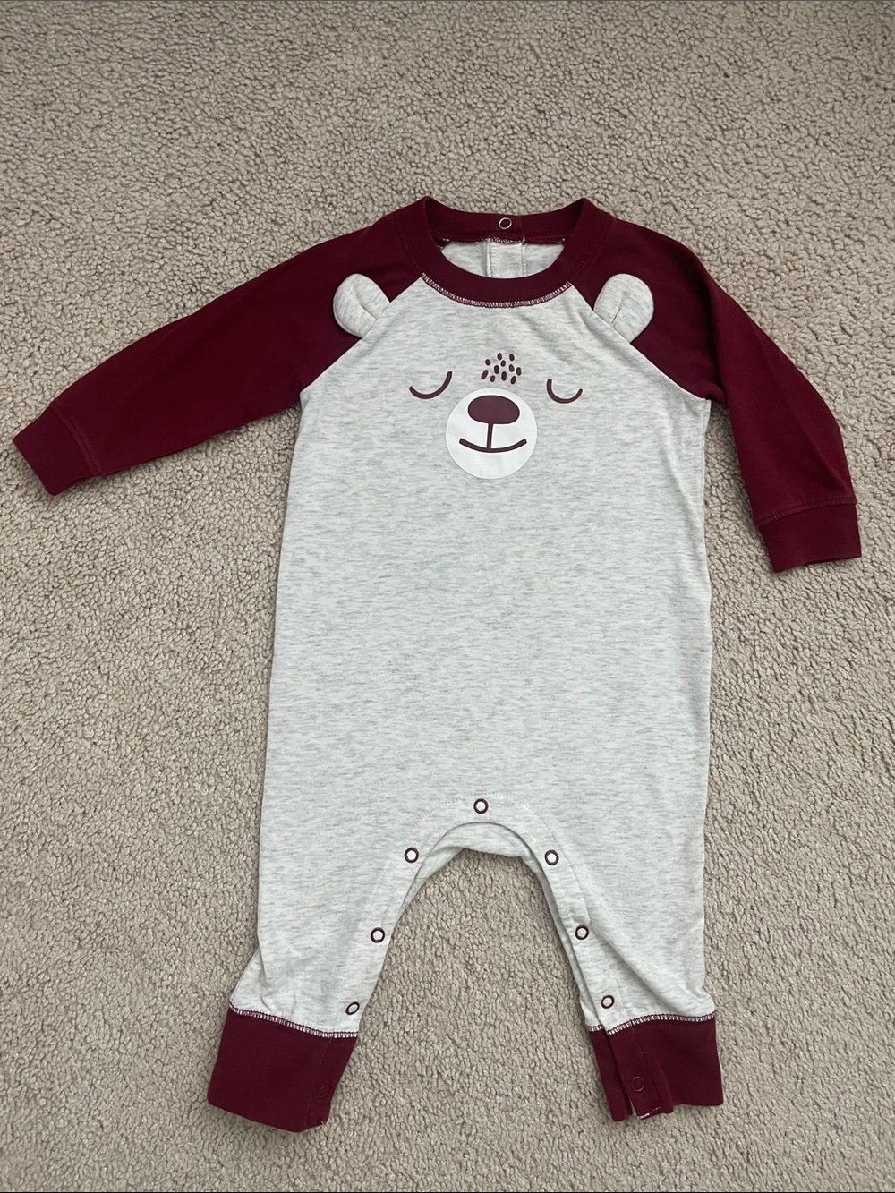 Grey and Maroon Bear One-Piece Romper